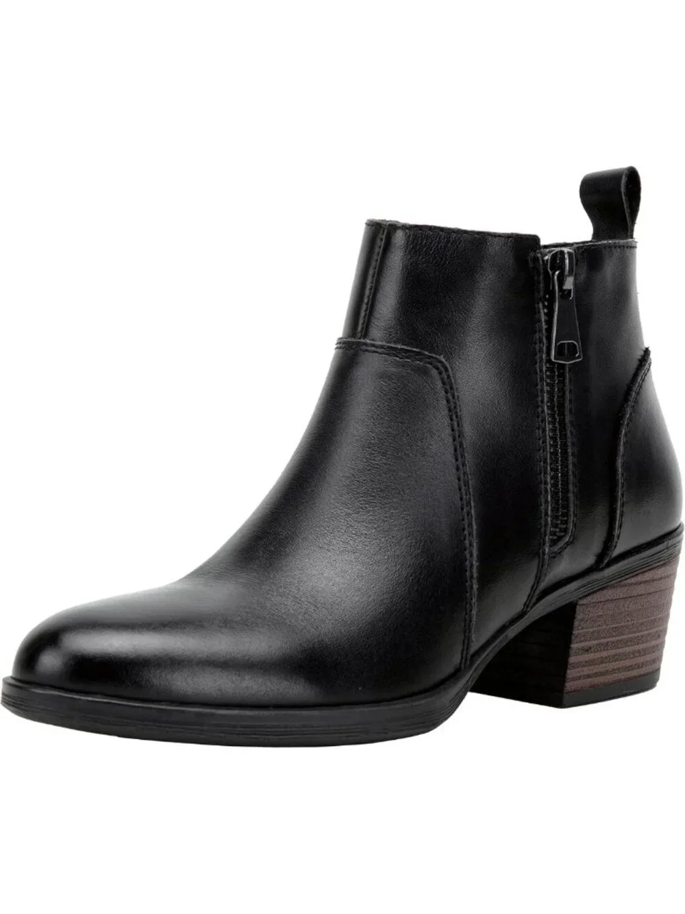 Stylish Women's Leather Ankle Boots, Low Heel Short Booties with Zipper Closure